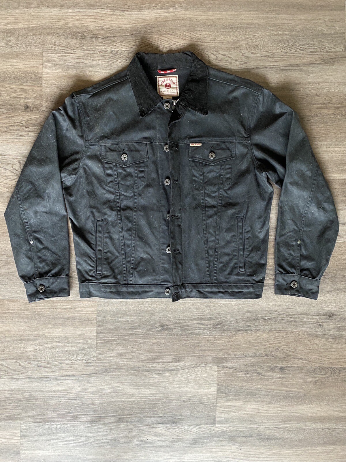 Iron and Resin Rambler Jacket Mens L Black Waxed Cotton Trucker