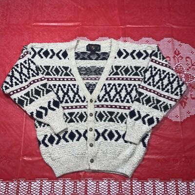 Lake Harmony Rowing Cardigan Sweater Cream Size Large Made In USA Vintage 90s
