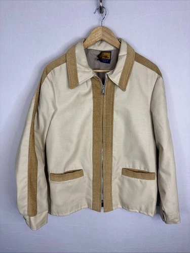 Vintage Gary-Mor Montreal Zip Jacket Beige Corduroy Trim Men’s M 60s 70s - product listing photo