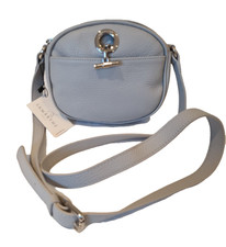 Lamarthe Paris Grey Leather Bag Small Crossbody Shoulder Strap Top Zip New W/Tag