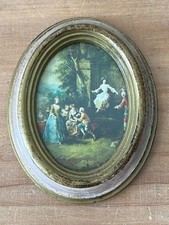 Vintage Italian Small Old World Oval Framed Picture 4.5 x 3.5