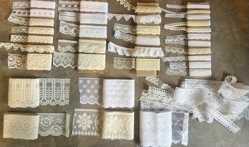 Vintage Lot Of Lace Trim, Edging, Sewing, Crafting, Doll Restoration, Yardage