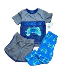 Nwt Boy's 3 Piece Cuddl Duds Pajamas Set Video Game Blue Grey Size xs 4/5