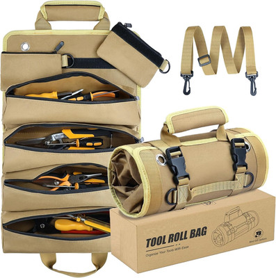 Heavy Duty Roll Up Tool Bag   6 Pouch Waterproof Tool Organizer Compact Portable