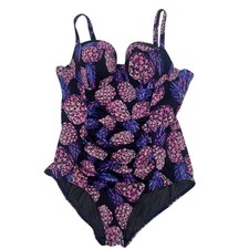 Torrid Size 2S Semi Push Up Pineapple One Piece Swimsuit Ruched Slimming