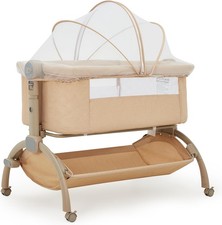3-in-1 Baby Bassinet Crib, Adjustable Portable Bedside Sleeper Bassinet Beige