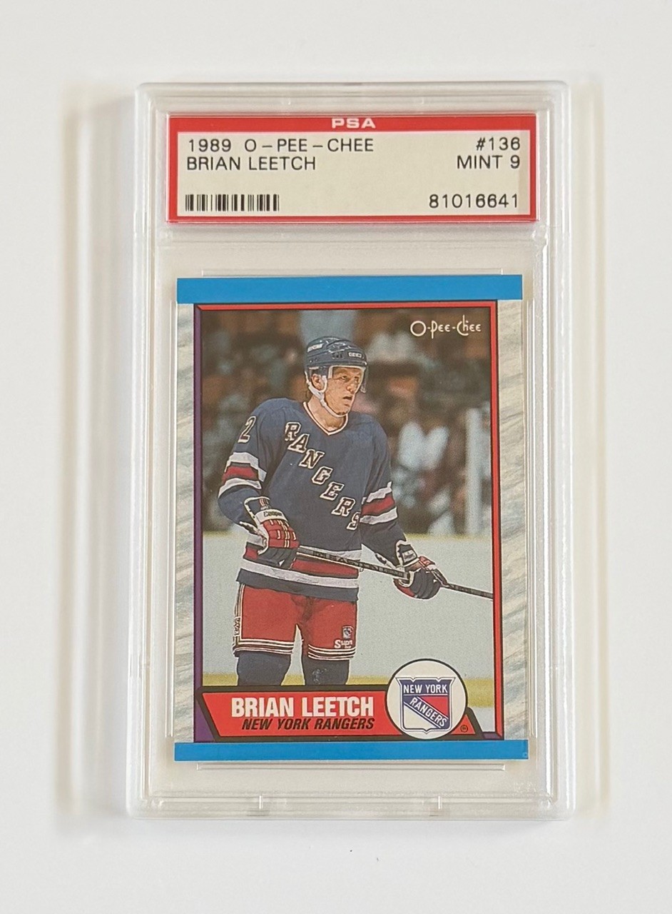 1989 BRIAN LEETCH OPC O-PEE-CHEE ROOKIE RC #136 NEW YORK RANGERS HOF PSA 9 MINT