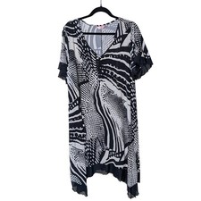 SJS Black and White Abstract Print Handkerchief Hem Dress Size 2X Artsy Boho