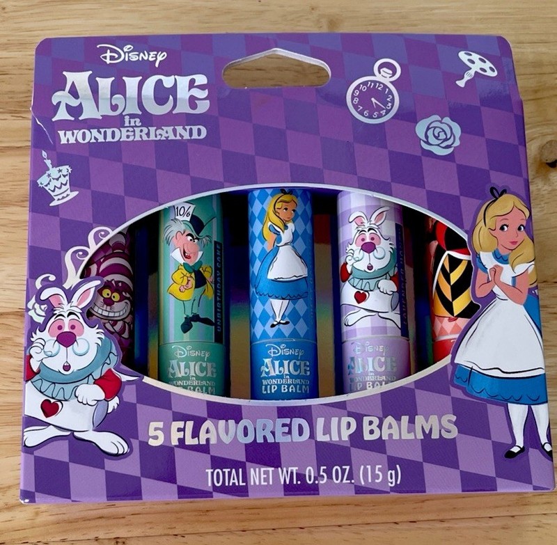 Disney Alice In Wonderland NEW 5 Flavored Lip Balms Mad Hatter Cheshire Cat NIB