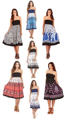 Womens 2 In 1 Strapless Cotton Beach Summer Dress / Long Maxi Skirt Ladies Size 
