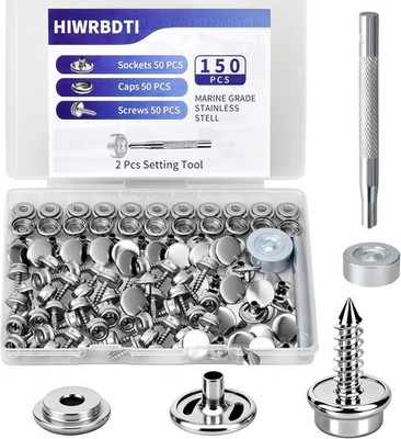 150 Pcs Stainless Steel Canvas Snap Button Kit with 2 Pcs Setting Tool | Metal M