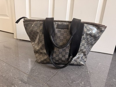Authentic Vintage Gucci GG Crystal Tote Bag Black Trim 131230 - Read Condition