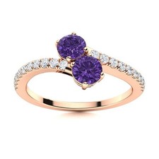 925 Sterling Silver Amethyst Stone Solitaire with Accents Ring Jewelry
