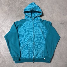 Vintage Bape AOP Logo Zip up Hoodie Mens large