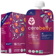 Cerebelly Organic Baby Food Pouches: Beet, Carrot, Blueberry 4oz 6pk, No Added S