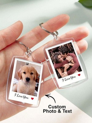 Custom Photo Keychain Personalized Acrylic Picture Keyring Couple Pet Gift