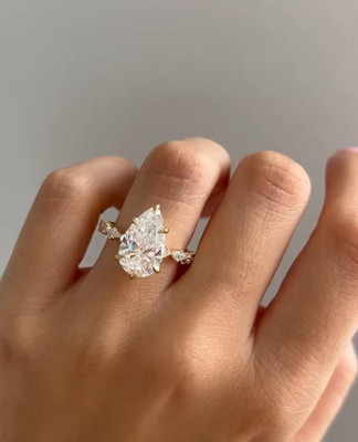 2.50CT IGI Certified Lab Grown Diamond Engagement Ring Pear Cut 14K Yellow Gold