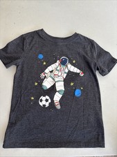 Cat and Jack Boys 6/7 Small Astronaut Soccer Tee Shirt Heather Gray Short Sleeve