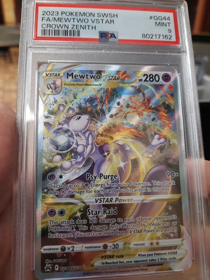 Mewtwo Vstar Psa 9 Mint GG44/GG70 Crown Zenith Swsh Fa Full Art Pokemon Card V - Image 4 of 4