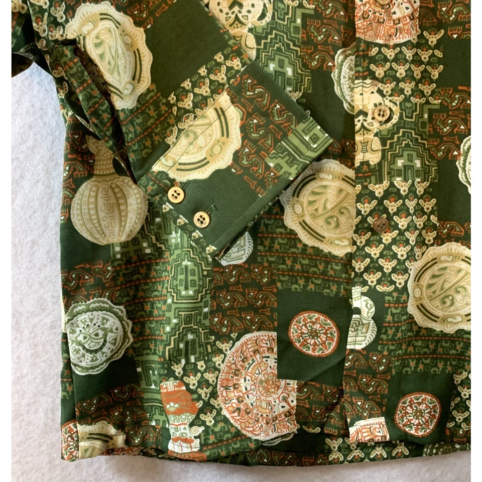 Camisa De Colección Años 70 Sears Para Hombres Estampado Tiki Talla M Art Deco Daggar Grunge Rockabilly Disco Foto 3 de 4