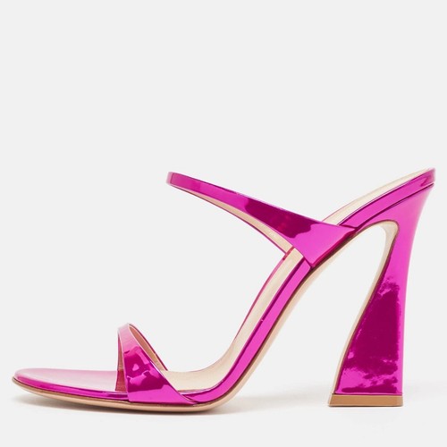 Gianvito Rossi Women Aura Double Band Sandals Heels Metallic Pink Leather 40 10 - Picture 3 of 15