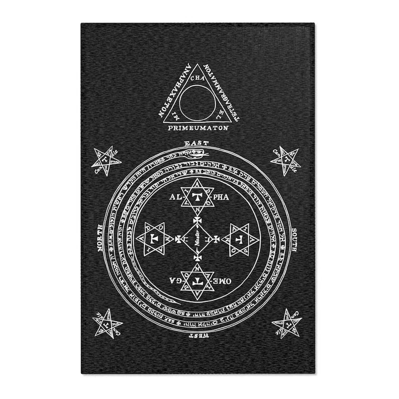 Magical Sigil Circle of King Solomon Rug, Green Witch Goetia Hermetic Rosicrucia - Image 2 of 4