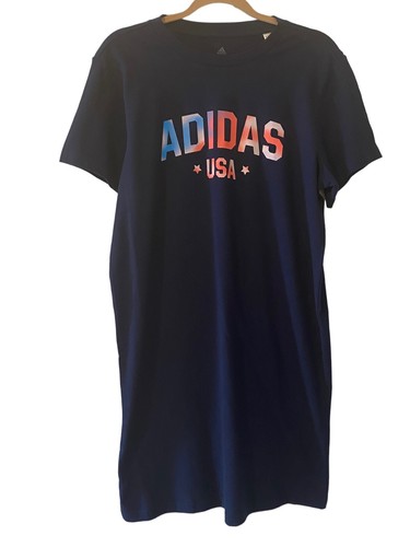 adidas USA Women's Navy/Multi America Cotton Tee Shirt Dress Size M NWT - Picture 3 of 9