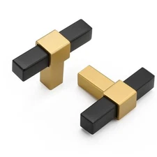 10 Pack T-bar Knobs Black & Gold Brass Cabinet Knobs for Drawers and Kitchen