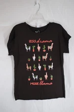 Cruel Jeans T Shirt Womens S Brown "Less Drama More Llama" Crew Neck Short Slel
