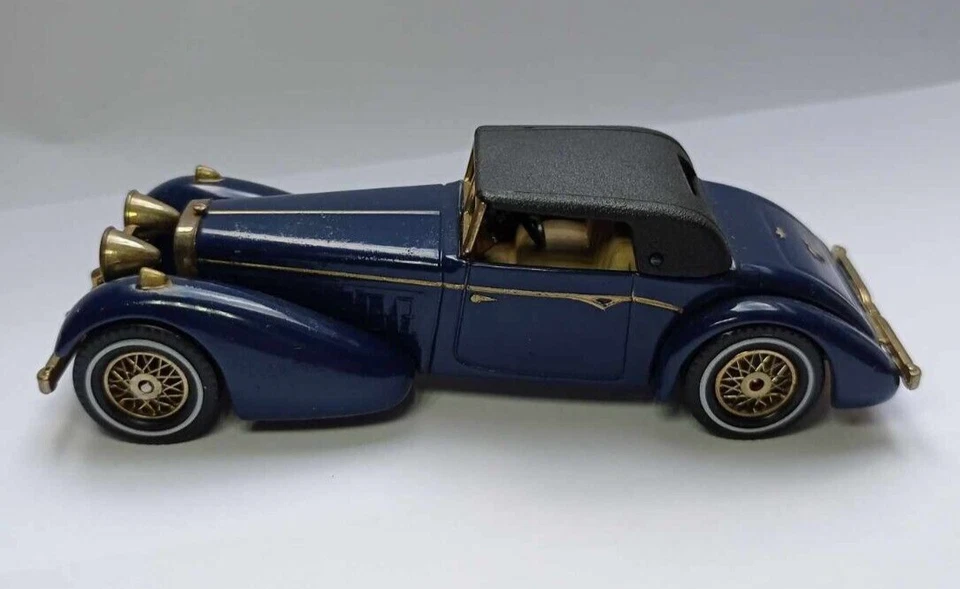 Caja de cerillas fundida a presión rara modelo Y17 antaño 1938 Hispano Suiza oro azul Foto 4 de 4