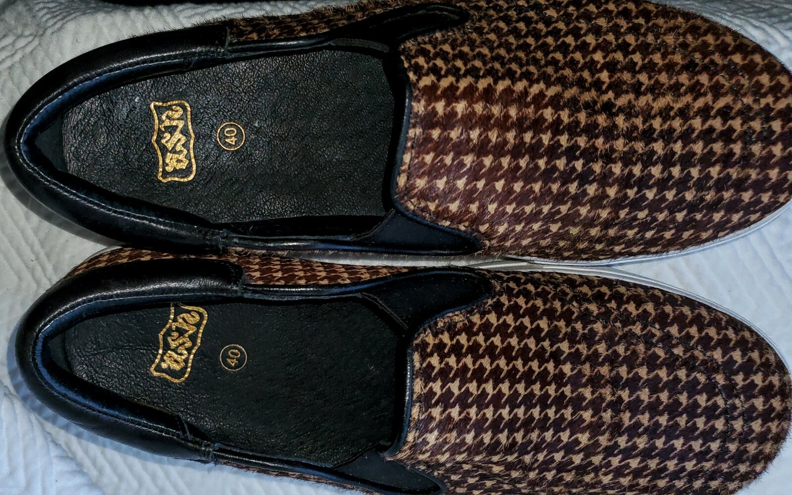 ASH Jam Size 40 US 9 PLATFORM SlipOn SNEAKERS Pony Hair Black~Brown Houndstooth