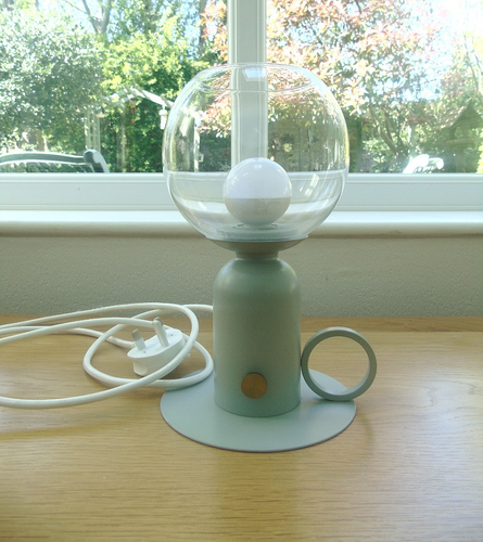 IKEA ASKMULLER TABLE LAMP IN-BUILT DIMMER GLASS SHADE GREEN METAL BODY VG CON. - Picture 2 of 8