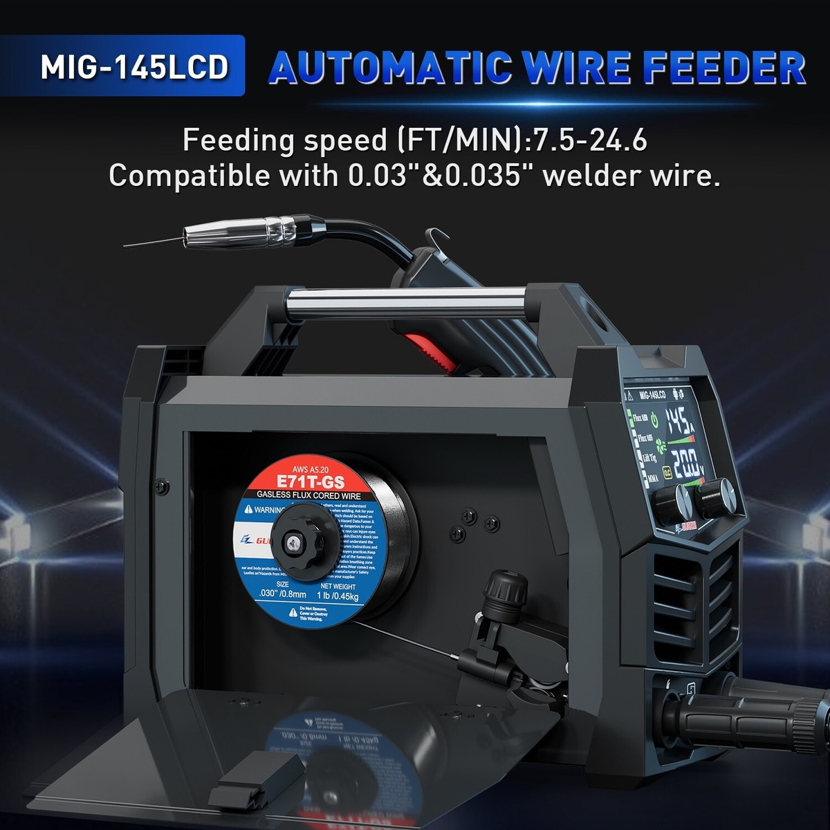 GZ GUOZHI 145A MIG Welder w/ LCD Display ,3 in 1 MIG/Stick/LIFT 