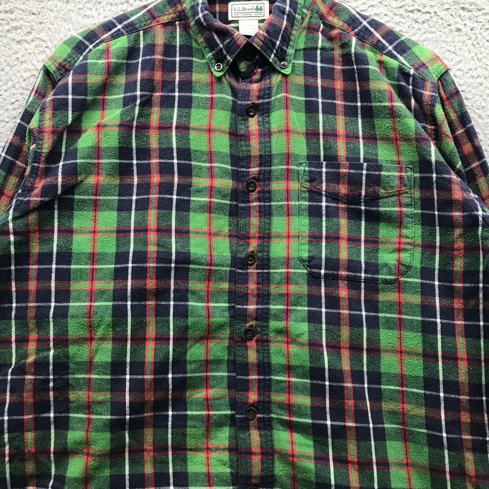 LL Bean Flannel Button Down Shirt Men's Large L Tall Long Sleeve Plaid