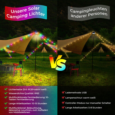 Tragbare Solar &USB Camping Lichterkette Aufrollbar LED lichterkette wasserdicht