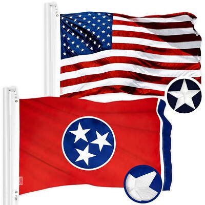 G128 Combo American Flag 2x3 Ft & Tennessee TN State Flag 2x3 Ft Embroidered