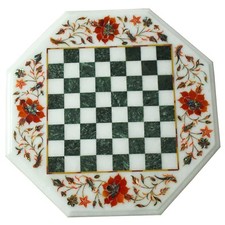 15" Marble Chess Table Top Carnelian Inlay Handmade Mosaic Floral Art Home Decor