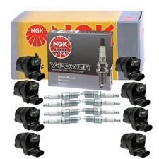 NGK 8 Ignition Coil & 8 V-Power Spark Plugs Kit For Cadillac Chevy GMC Isuzu