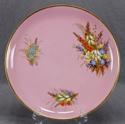 19th Century Royal Worcester Hand Painted Floral Pompadour Pink & Gold Plate