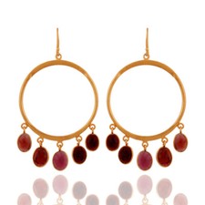 925 Sterling Silver Gold Plated Jewelry Chandelier Garnet Gemstone Earrings 