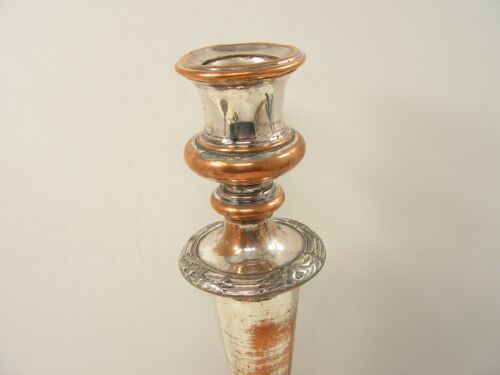 ANTIQUE FRENCH ART NOUVEAU SILVER PLATED ON COPPER CANDLESTICK 10" INCHES - Picture 2 of 10