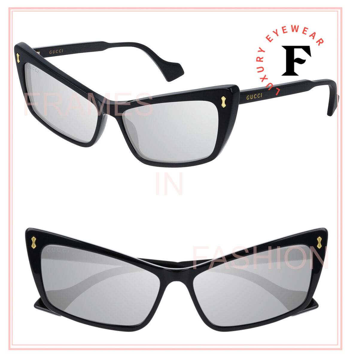 GUCCI 0626 Black Silver Mirrored Slim Cat Eye Fashion GUCCI 0626 Black Silver Mirrored Slim Cat Eye Fashion