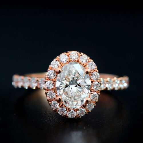 1.65 Ct. Oval Cut Halo Natural Diamond Engagement Ring Pave D 