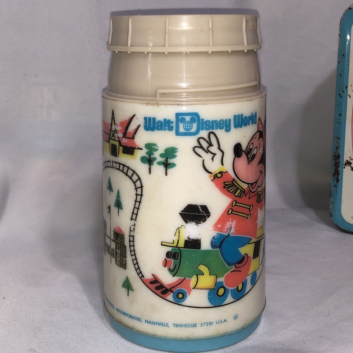 Vtg Walt Disney World Metal Lunch Box Thermos Mickey Mouse Donald