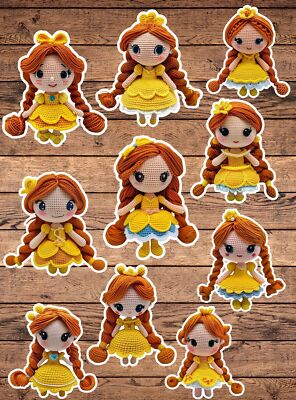 Cute Crochet Princess in Yellow Die Cut Laptop Stickers WaterBottle Sticker