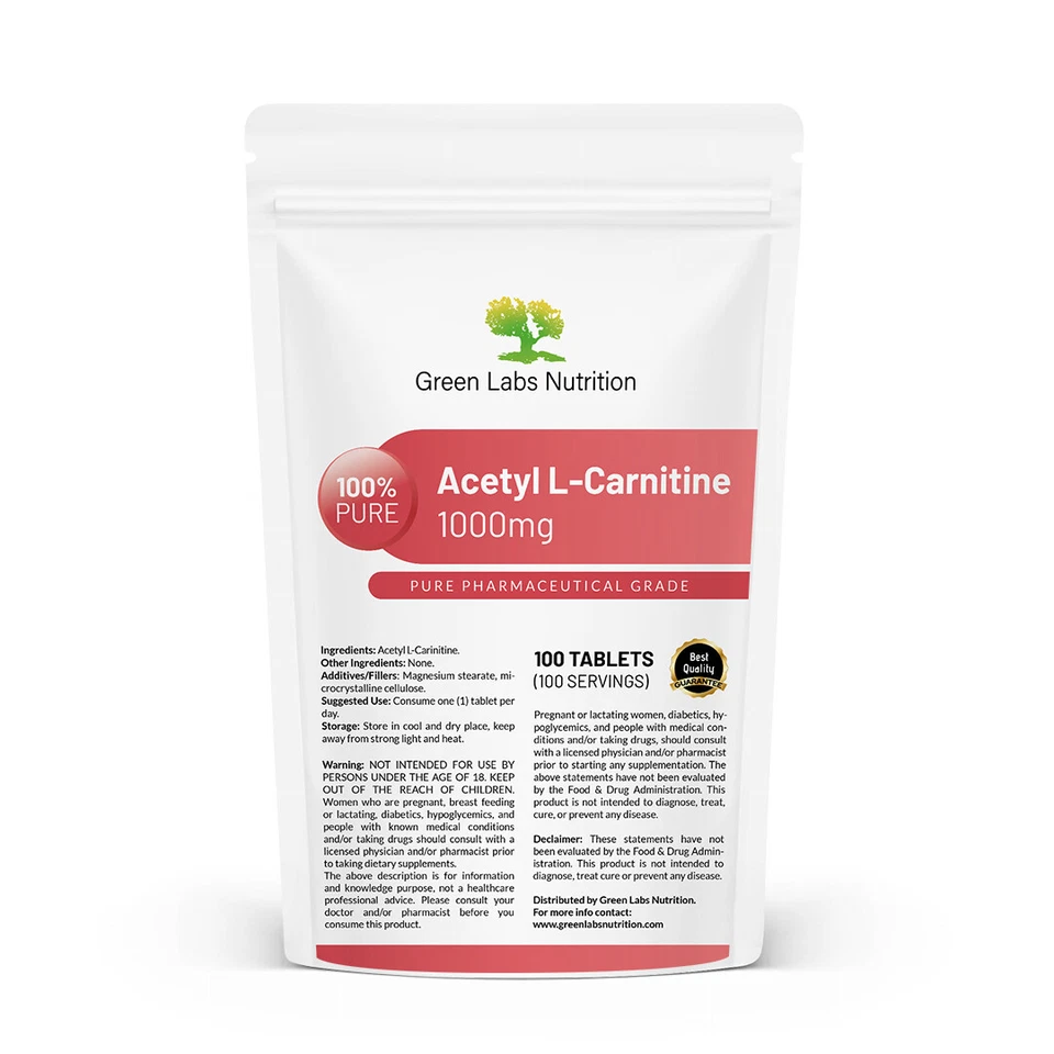 GREEN LABS NUTRITION Acetil L-Carnitina (ALCAR) 1000 mg Compresse – Energia, Concentrazione & Memoria
