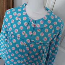 Radlee 70s Flannel Nightgown Housecoat Blue Pink Daisy LS Sz S Granny Pearl Snap
