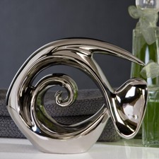 Deko Skulptur Fisch "Atlantik" silber Keramik Dekofigur maritim