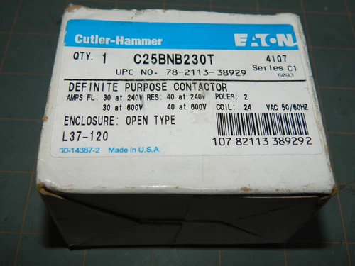 EATON C25BNB230T Cutler-Hammer 24VAC Non-Reversing Definite Purpose Contactor