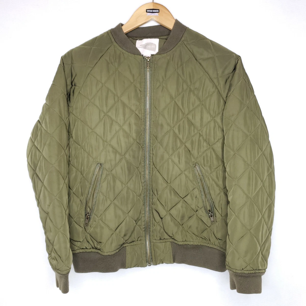 Forever 21 Full Zip Quilted Puffer Army Military Jacket Forest